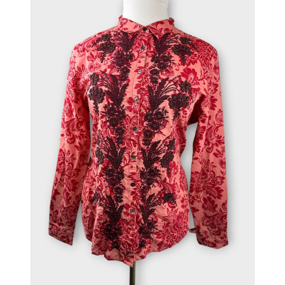 Sundance Embroidered Beaded Floral Button Up Shirt Long Sleeve Cotton XL Top - Picture 13 of 14
